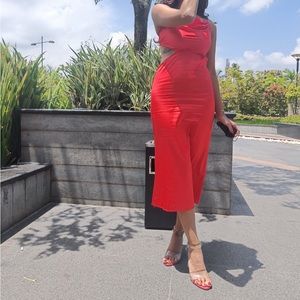 Red Cowl Neck Midi Dress 🌺